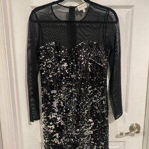 Milly black with gold sequins formal dress mesh sweetheart shape neckline
